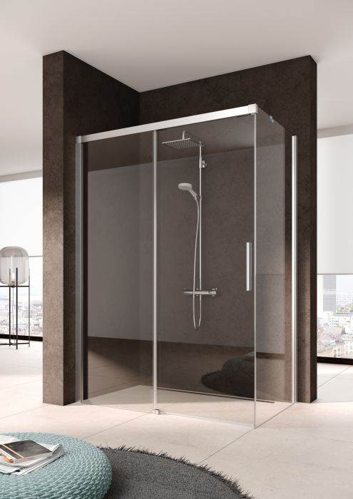 Ścianka boczna KERMI ŁAZIENKI Nica NI TWL strona lewa 750 x 2000 mm srebro wysoki połysk szkło hartowane ESG przezroczyste z powłoką CadaClean | NITWL07520VPK