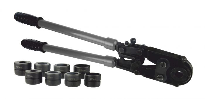 Zaciskarka do złączek PEX-AL-PEX ręczna z 8 matrycami typu U, TH 16-32 mm