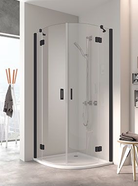 Kabina ćwierćkolista KERMI ŁAZIENKI Osia OS E55 900 x 2000 mm czarna soft szkło hartowane ESG przezroczyste z powłoką OSIAClean  | OSE55090203PK