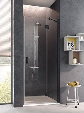 Drzwi otwierane z polem stałym KERMI ŁAZIENKI Osia OS SFR strona prawa 1100 x 2000 mm czarne soft szkło hartowane ESG przezroczyste z powłoką OSIAclean | OSSFR110203PK