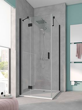 Drzwi z polem stałym KERMI ŁAZIENKI Osia OS STL strona lewa 1200 x 2000 mm czarne soft szkło hartowane ESG przezroczyste z powłoką OSIAclean | OSSTL120203PK