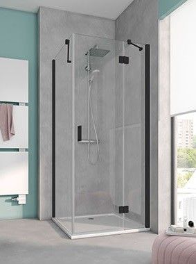 Drzwi z polem stałym KERMI ŁAZIENKI Osia OS STR strona prawa 800 x 2000 mm czarne soft szkło hartowane ESG przezroczyste z powłoką OSIAclean | OSSTR080203PK