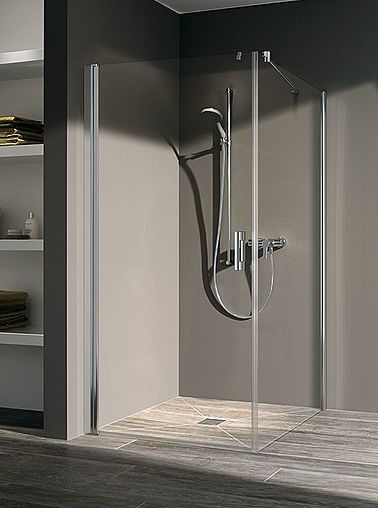 Drzwi wahadłowe 1-skrzydłowe KERMI ŁAZIENKI Pega 1KR strona prawa 900 x 2000 mm srebro wysoki połysk szkło hartowane ESG przezroczyste z powłoką KermiCLEAN | PE1KR09020VPK