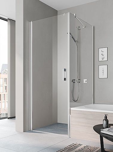 Ściana boczna, skrócona KERMI ŁAZIENKI Pega 750 x 1600 mm srebro wysoki połysk szkło hartowane ESG przezroczyste z powłoką KermiCLEAN | PETVO07516VPK