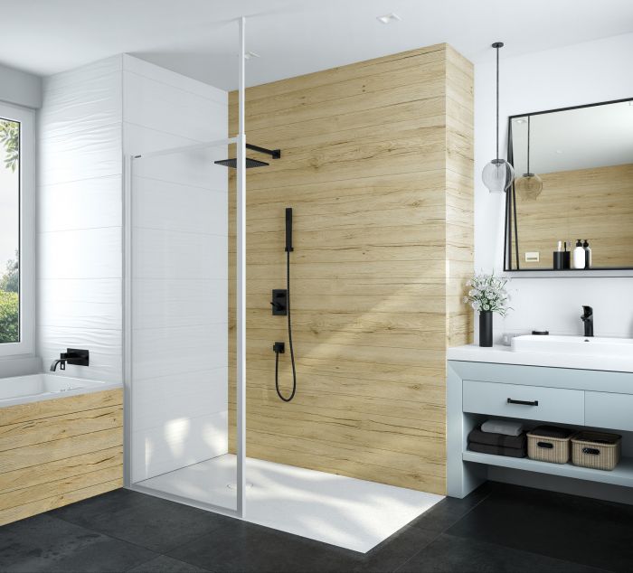 Kabina WALK-IN SANPLAST Basic P/BASIC-100-S 1000 x 1900 mm biała EW szkło hartowane Sitodruk W18 bez powłoki | 600450214001200
