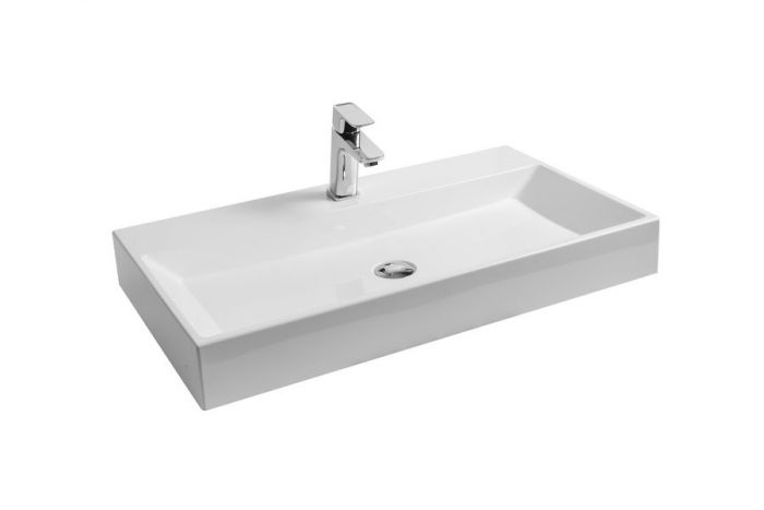 Umywalka konglomerat -mieszanka dolomitu i żywicy RAVAK Natural 800 nablatowa prostokątny z otworem bez przelewu 800 x 450 x 140 mm biała | XJO01280000