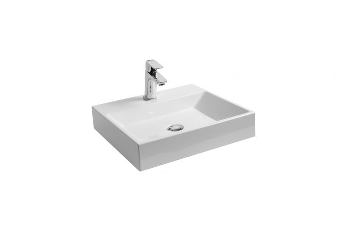 Umywalka konglomerat -mieszanka dolomitu i żywicy RAVAK Natural 500 nablatowa prostokątny z otworem bez przelewu 500 x 450 x 140 mm biała | XJO01250000