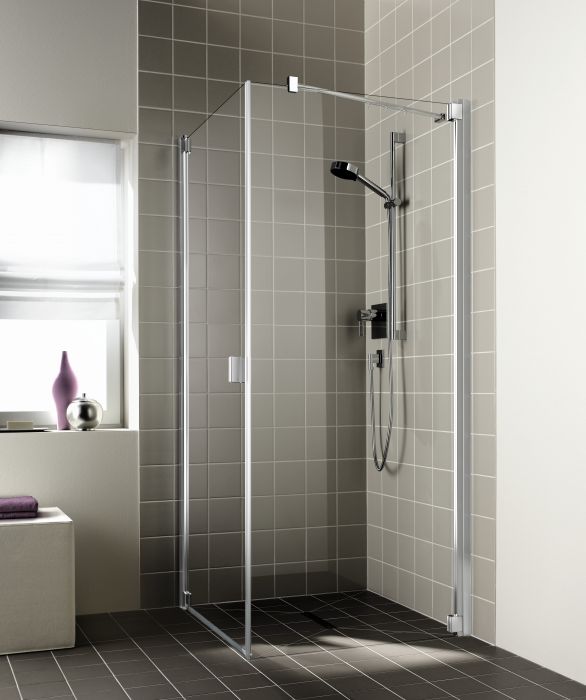 Ścianka boczna KERMI ŁAZIENKI Raya RA TOR strona prawa 930 x 2000 mm srebro wysoki połysk szkło hartowane ESG przezroczyste z powłoką KermiCLEAN | RATOR09320VPK