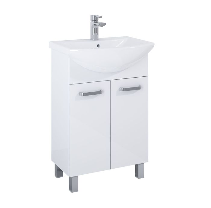 Komplet szafka z umywalką 55 2D front i korpus wykonany z płyty 16mm laminowanej, 555 x 440 x 840 biały lakierowany na wysoki połysk ROCA SUNN | RE169191008060