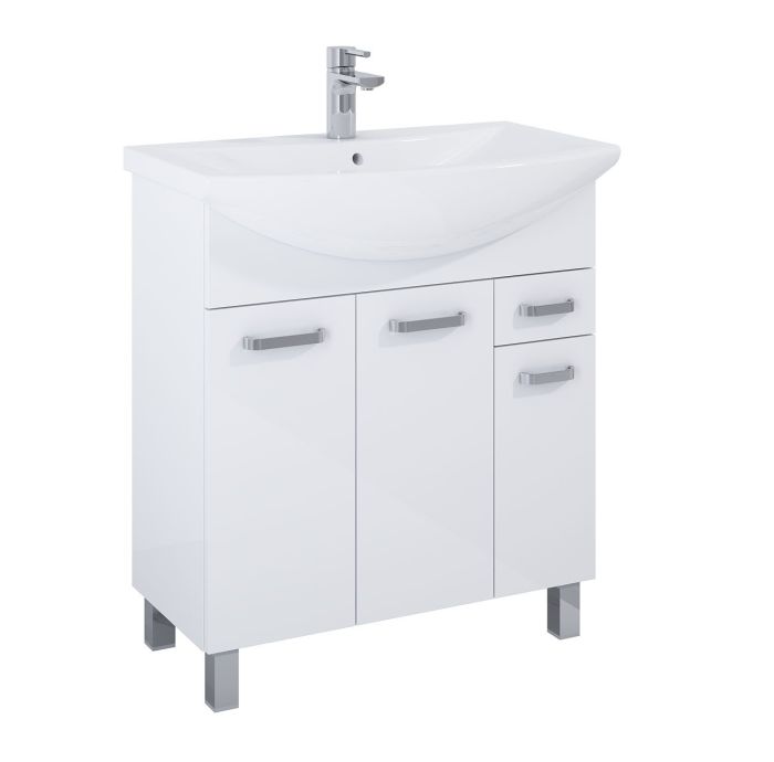 Komplet szafka 3-dzwiowa z 1 szufladą i z umywalką płyta laminowana 750 x 469 x 840 mm biały lakierowany na wysoki połysk ROCA SUNN | RE169193008060