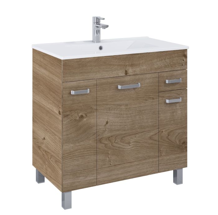 Komplet szafka z umywalką 3-drzwiowy z jedną szufladą 800 x 456 x 821 mm Dąb Canela ROCA SUNN KYRA | RE169213007050