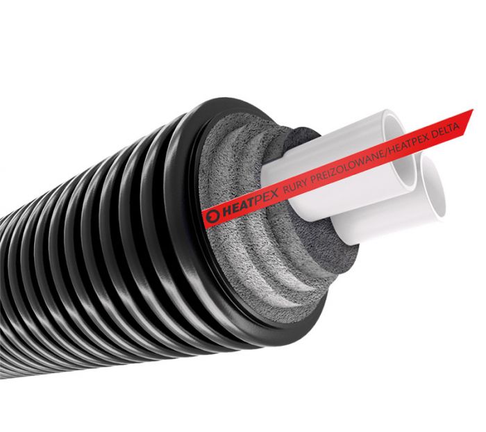 Rura preizolowana podwójna z barierą antydyfuzyjną EVOH do przesyłu czynnika grzewczego (c.o) 2 x 25 x 2,3 / 125 mm PN 6 HEATPEX DELTA PEX HEAT DUO 2x25/125 | 70612502500W