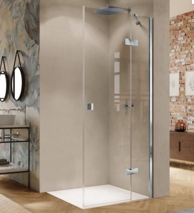 Drzwi skrzydłowe ze stałym segmentem HUPPE Solva strona prawa 900 x 2000 mm chrom eloxal szkło hartowane przezroczyste z powłoką Anti-Plaque | S20402092322
