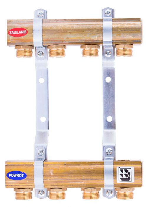 Rozdzielacz mosiężny 1" SKALAR R-5N z nyplami 1/2" x 3/4" 5-sekcyjny 255 x 290 x 75 mm
