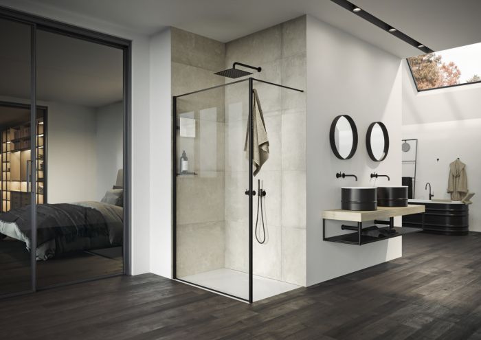Ścianka boczna wolnostojąca HUPPE Select+ Frame SW 100 1000 x 2000 mm black edition szkło hartowane przezroczyste z powłoką Anti-Plaque | SL0403123322