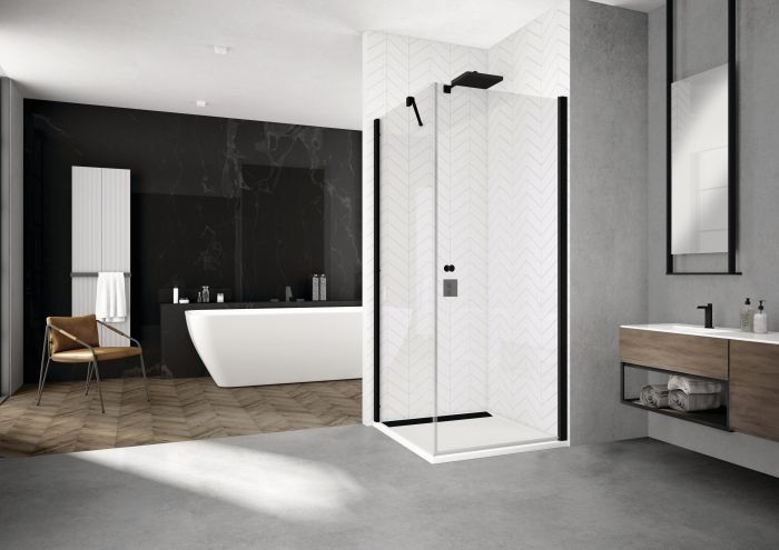 Ścianka boczna SANSWISS SOLINO SOLT1 750 x 2000 mm czarna mat szkło hartowane przezroczyste z powłoką AQUAPERLE | SOLT107500607