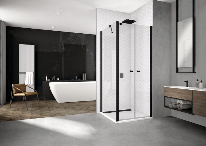 Ścianka boczna SANSWISS SOLINO SOLT2 800 x 2000 mm czarna mat szkło hartowane przezroczyste z powłoką AQUAPERLE | SOLT208000607