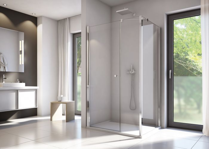 Ścianka boczna SANSWISS SOLINO SOLT3 800 x 2000 mm srebrna połysk szkło hartowane przezroczyste z powłoką AQUAPERLE | SOLT308005007