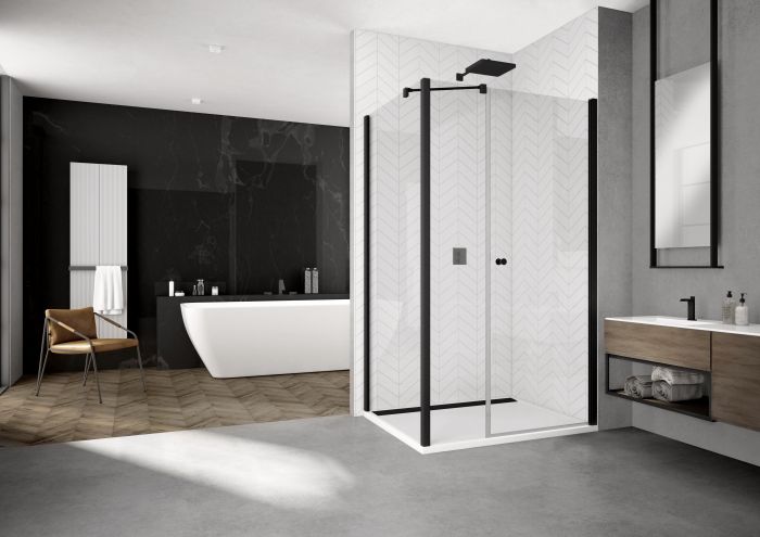 Ścianka boczna SANSWISS SOLINO SOLT3 800 x 2000 mm czarna mat szkło hartowane przezroczyste z powłoką AQUAPERLE | SOLT308000607