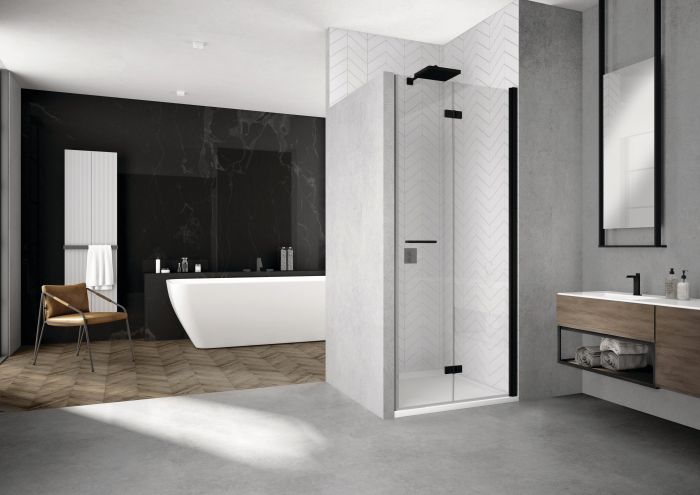 Drzwi dwuczęściowe składane SANSWISS SOLINO SOLF1 strona prawa 700 x 2000 mm czarne mat szkło hartowane przezroczyste z powłoką AQUAPERLE  | SOLF1D0700607 #2