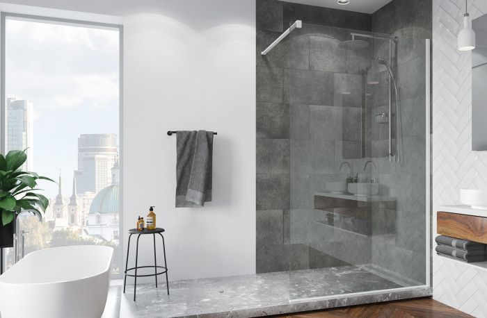Ścianka boczna wolnostojąca Walk-In SANSWISS EASY STR4P 1000 x 2000 mm białe mat szkło hartowane przezroczyste z powłoką AQUAPERLE | STR4P1000907