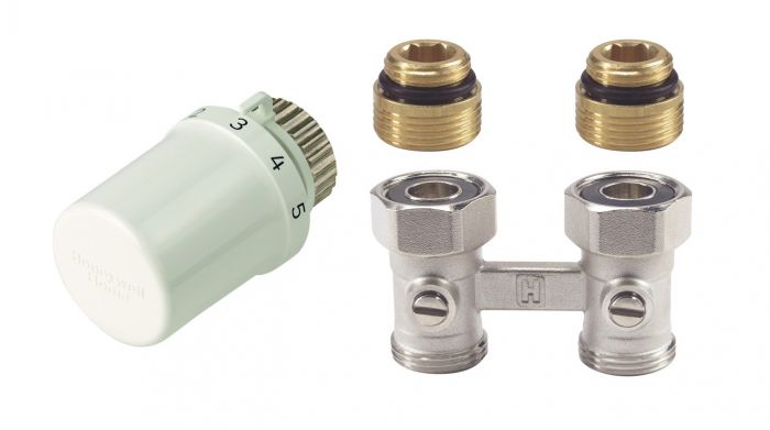 Zestaw grzejnikowy prosty do grzejników dolnozasilanych HONEYWELL 1/2" głowica Thera-6 T3019 + zawór Verafix VK V2496 | TL3096DY15