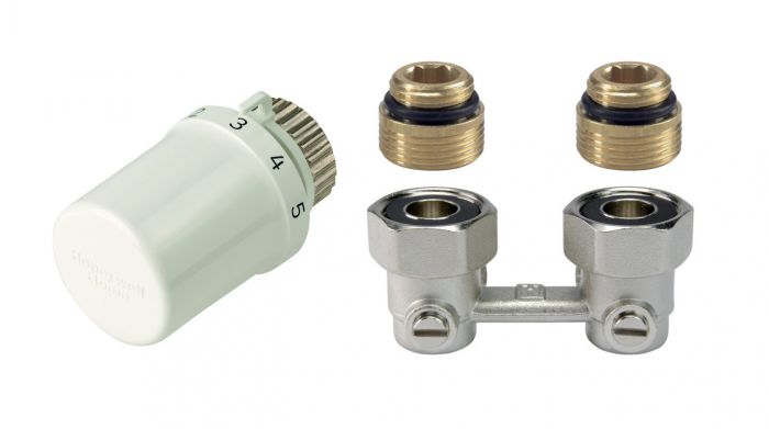 Zestaw grzejnikowy kątowy do grzejników dolnozasilanych HONEYWELL 1/2" głowica Thera 6 T3019 + zawór Verafix VK V2496EX020A | TL3096EY15