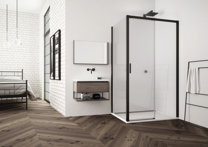Ścianka boczna SANSWISS TOP-LINE-S TOPF2 1400 x 2000 mm czarna mat szkło hartowane przezroczyste z powłoką AQUAPERLE | TOPF21400607
