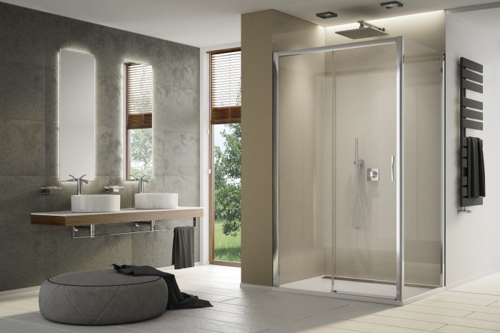 Ścianka boczna SANSWISS TOP-LINE-S TOPF2 1200 x 2000 mm srebrna matowa szkło hartowane przezroczyste z powłoką AQUAPERLE | TOPF21200107