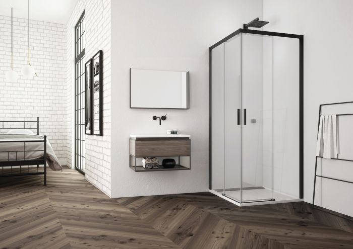 Drzwi rozsuwane SANSWISS TOP-LINE-S TLS2 strona lewa 1000 x 2000 mm czarne mat szkło hartowane przezroczyste z powłoką AQUAPERLE | TLSG1000607