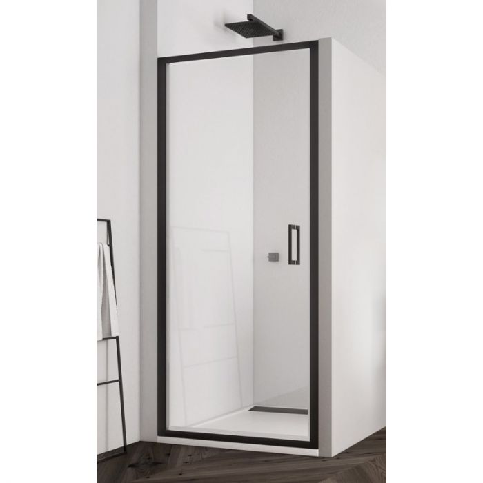 Drzwi 1-częściowe SANSWISS TOP-LINE S TLSP 750 x 2000 mm czarne mat szkło hartowane przezroczyste z powłoką AQUAPERLE | TLSP0750607