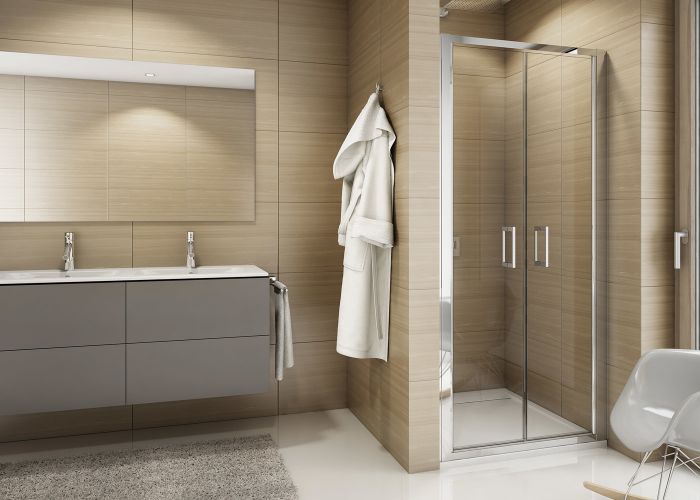 Drzwi 2-częściowe SANSWISS TOP-LINE TOPP2 800 x 1900 mm srebrne połysk szkło hartowane przezroczyste z powłoką AQUAPERLE | TOPP208005007