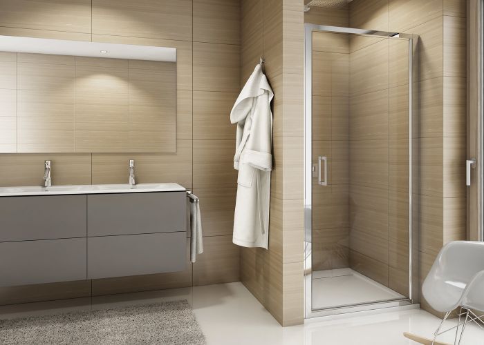 Drzwi 1-częściowe SANSWISS TOP-LINE TOPP 700 x 1900 mm srebrne połysk szkło hartowane przezroczyste z powłoką AQUAPERLE | TOPP07005007