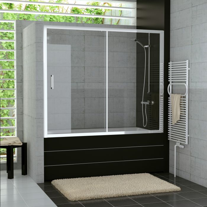 Parawan rozsuwany, 2-częściowy SANSWISS TOP-LINE TOPB2 1600 x 1500 mm czarny matowy szkło hartowane przezroczyste z powłoką AQUAPERLE  | TOPB21600SF07