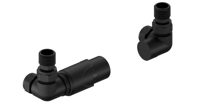 Zestaw regulacyjny kątowy Vario Term SKALAR R 1/2" zawiera zawór regulacyjny kątowy i zawór odcinający kątowy czarny  | SKATZRKC