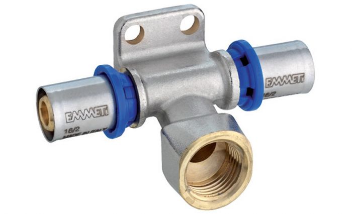 Trójnik z mocowaniem zaprasowany SKALAR 16 mm x 1/2" x 16 mm GW
