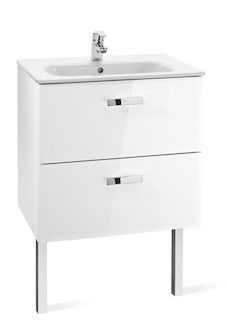 Zestaw łazienkowy 685 x 450 x 565 mm biały połysk ROCA VICTORIA BASIC UNIK szafka z 2 szufladami z umywalką 70 cm z otworem na baterię, z zestawem montażowym | A855853806