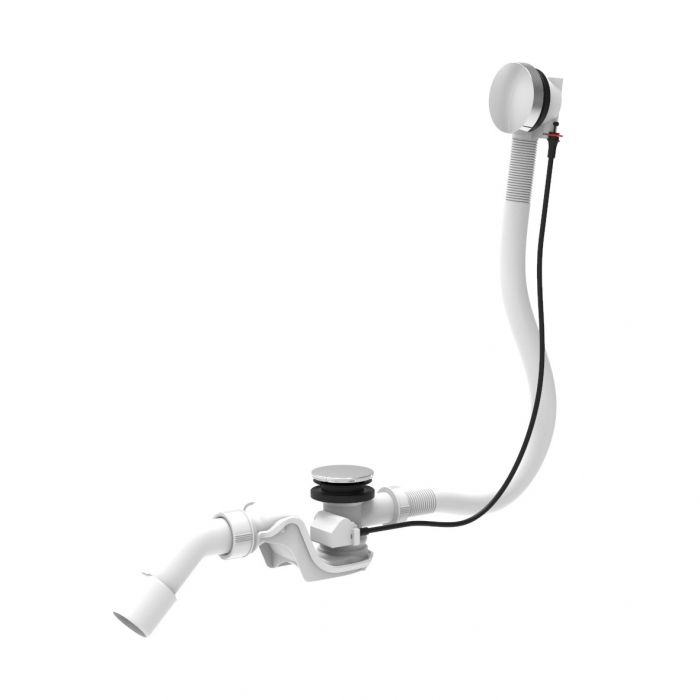 Syfon wannowy automatyczny Basic ROCA do wanien standardowych z tworzywa sztucznego chrom z syfonem i kolankiem odpływowym Ø 40/50 mm,  pokrętłem i osłoną odpływu w wykończeniu chrom, giętką rurą przelewową  | VS35333C00SE00
