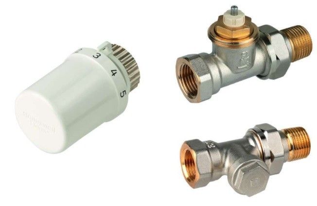 Zestaw grzejnikowy prosty do grzejników bocznozasilanych HONEYWELL 1/2" zawiera: głowicę Thera-6 (T3019W0) + zawór termostatyczny V2020SX prosty + zawór powrotny 1/2" V2420 prosty | VTL3020DS15