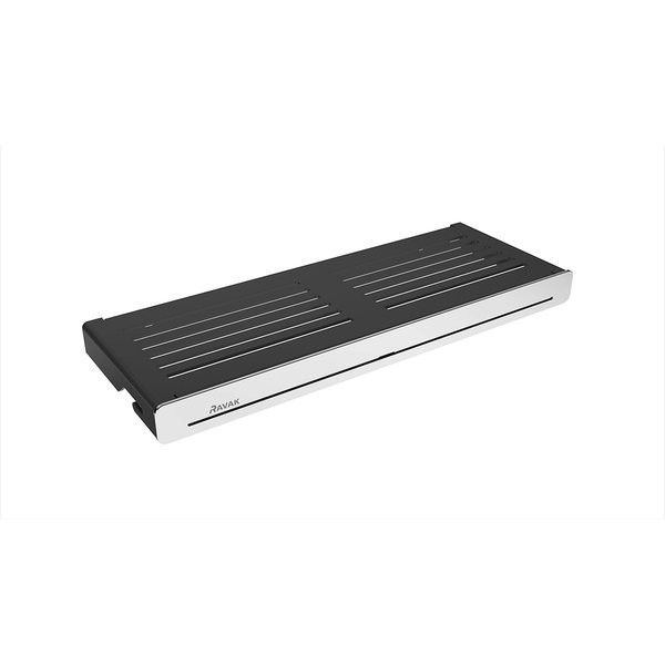Półka łazienkowa ścienna RAVAK Slim S z haczykami 278 x 103 x 22 mm czarna/chrom | X07P575