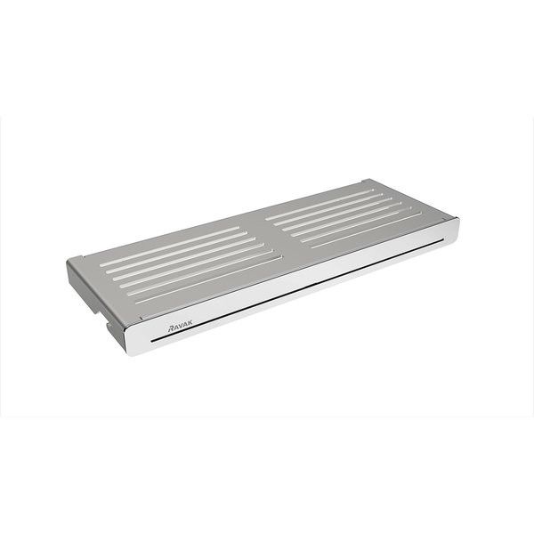 Półka łazienkowa ścienna RAVAK Slim S z haczykami 278 x 103 x 22 mm satyna/chrom | X07P577