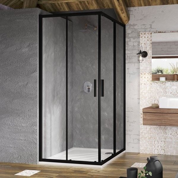 Kabina drzwi przesuwne z polem stałym RAVAK Blix Slim BLSRV2 800 x 1950 mm czarna szkło bezpieczne transparent | X1LM40300Z1