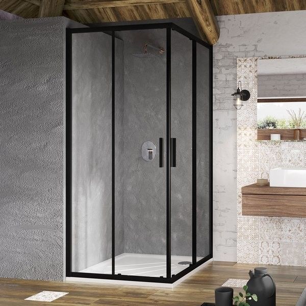 Kabina narożna RAVAK Blix Slim BLSRV2-90 900 x 1950 mm czarny szkło hartowane transparent | X1LM70300Z1