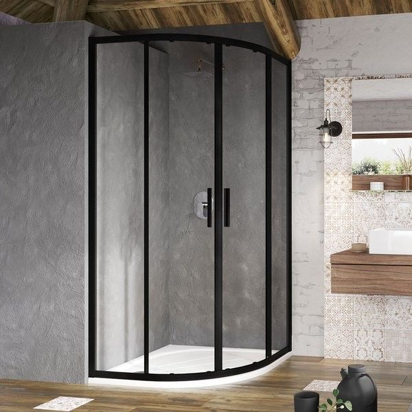 Kabina półokrągły RAVAK Blix Slim BLSCP4 R500 900 x 1950 mm czarne szkło hartowane transparentne z powłoką AntiCalc  | X3BM70300Z1