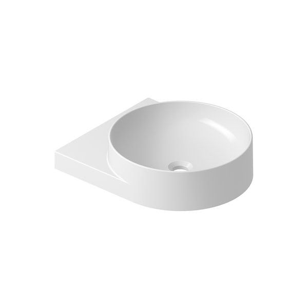 Umywalka ceramiczna RAVAK Yard 400 ścienna z charakterystycznym okrągłym kształtem z obniżoną przestrzenią do odkładania okrągły z otworem 405 x 500 x 125 mm biała | XJX01240002