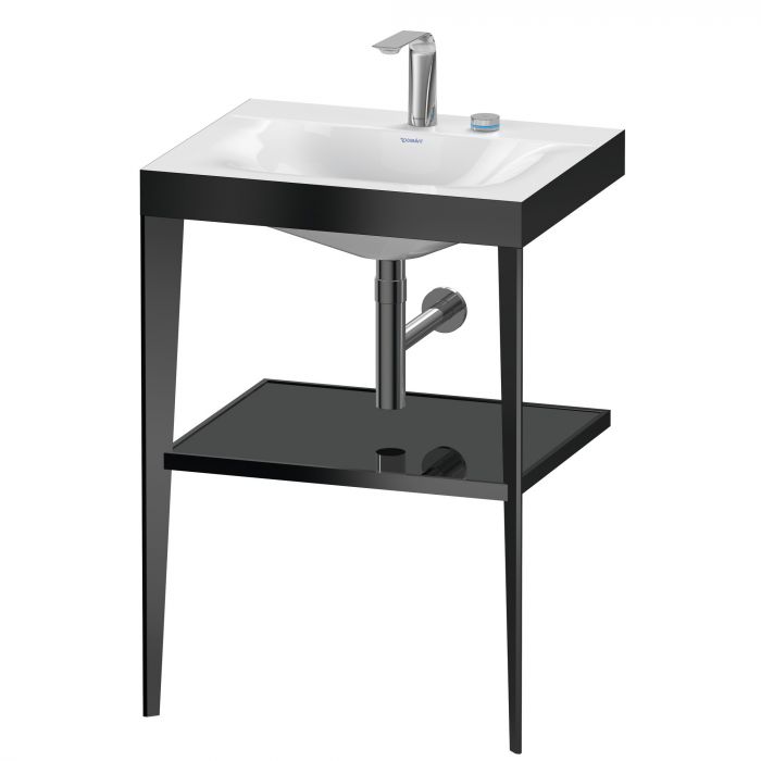 Umywalka DURAVIT XViu meblowa c-bonded bez przelewu z metalową konsolą, wkład szklany czarny 600 x 480 x 850 mm czarna wysoki połysk | XV4714EB240