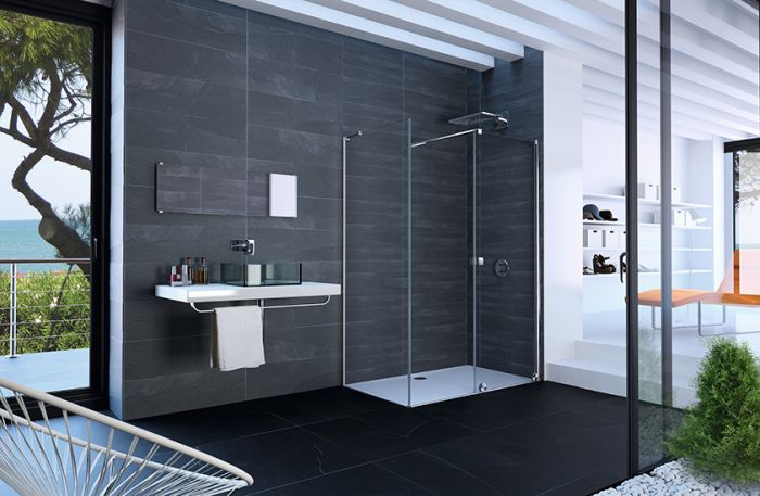 Ścianka boczna HUPPE Xtensa pure 900 x 2000 mm srebrna połysk szkło hartowane przezroczyste z powłoką Anti-Plaque | XT0307069322
