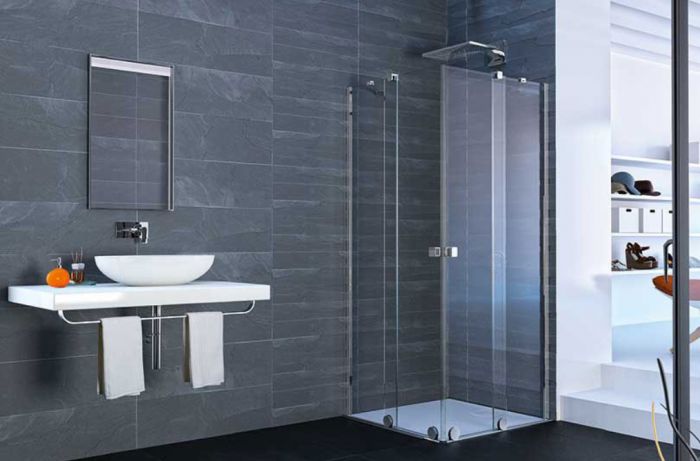 Drzwi suwane 2-częściowe (1/2) HUPPE Xtensa pure strona prawa 700 - 750 x 2000 mm srebrne połysk szkło hartowane przezroczyste z powłoką Anti-Plaque | XT1401069322