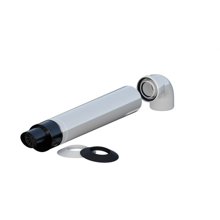 Zestaw podłączeniowy 87° wyjście poziome koncentryczne + 2 rozety L855mm, kolano koncentryczne z uszczelką DN80/125mm