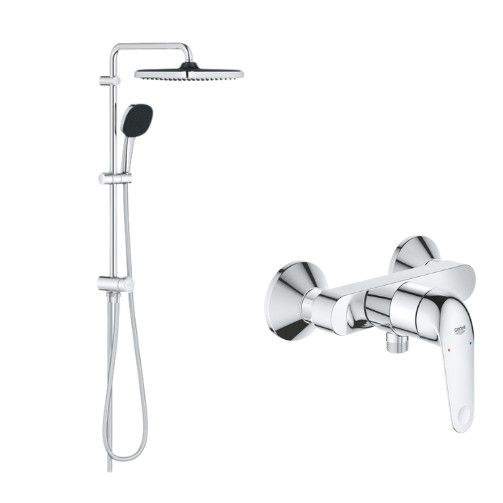 Zestaw natynkowy GROHE chrom z baterią prysznicową i zestawem prysznicowym (drążek, wąż, słuchawka,deszczownica)  | Zestaw 8